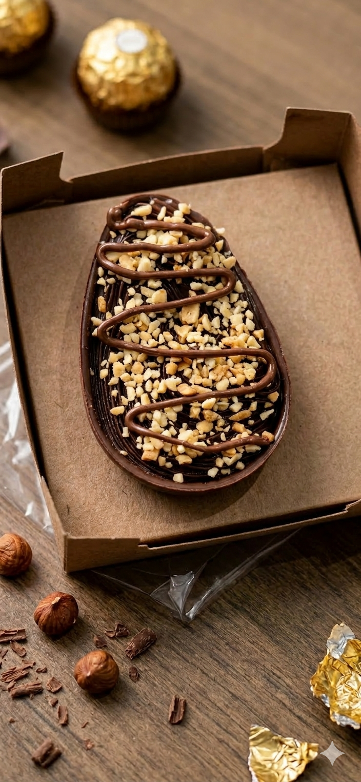 Nosso ovo Ferrero roche é um clássico, ele tem 140g de pura maravilha, feitos em camadas de brigadero, nutella e amendoi que se torna um paraíso